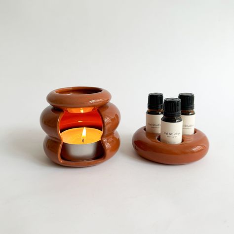 Essential Oils Burner Ceramics, Dark Terracotta, Essential Oil Box, Calm Atmosphere, Essential Oil Holder, Ceramic Oil Burner, Wax Melt Burner, Essential Oil Burner, Handmade Wax Melts