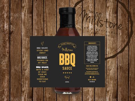 BBQ Sauce Label by Emma Houghton Sauce Label Design Creative, Bbq Sauce Label Design, Bbq Sauce Packaging, Jun's Kitchen, Sauce Label Design, Tamarind Bbq Sauce, Hot Sauce Packaging, Spice Packaging, Sauce Packaging