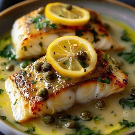 Mediterranean Diet & Recipes For Beginners | Elegant Cod Fillets in a Zesty White Lemon Caper Reduction | Facebook Mediterranean Diet Easy, Mediterranean Diet Recipes For Beginners, Diet Easy Recipes, Cod Fillets, Cod Fish Recipes, Easy Mediterranean Diet Recipes, Diet Recipes Easy, Fish Recipes Healthy, Cod Fish