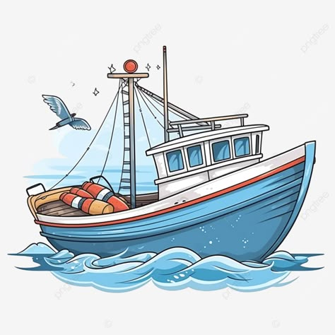 Fishing Boat Illustration, Fishing Boat Drawing, Cartoon Sailboat, Transportation Drawing, Draw Boat, Fishing Drawing, Boat Clipart, Boat Png, Boat Images