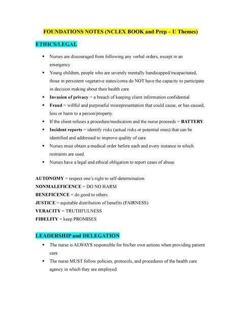 Foundations Notes - FOUNDATIONS NOTES (NCLEX BOOK and Prep – U Themes) ETHICS/LEGAL  Nurses are - StuDocu Nursing Foundation Notes, Foundation Of Nursing, Nursing Legal And Ethics, Nursing Foundations, Health Assessment Nursing Notes, Fundamentals Of Nursing Notes Tips, Theoretical Foundation Of Nursing Notes, Nursing Ethics, Ethics Nursing