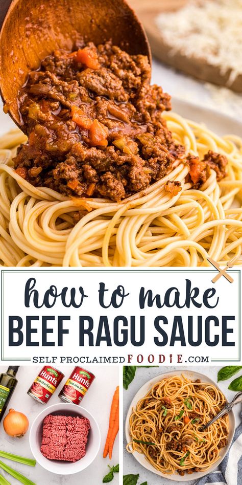 beef ragu sauce recipe with ground beef Ground Beef Ragu, Homemade Ground Beef, Ragu Sauce, Beef Ragu, Ground Beef Pasta, Ground Chicken Recipes, Favorite Dinner, Beef Pasta, Favorite Recipes Dinner