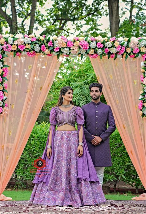 Shadi Aesthetic, Engagement Couple Dress, Wedding Matching Outfits, Outfits Purple, Family Dress, Western Blouse, Couple Clothes, Couple Wedding Dress, Telugu Wedding