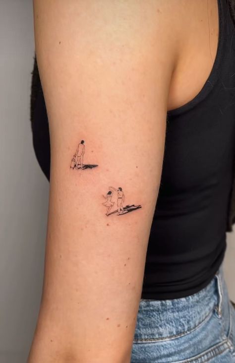 People Walking Tattoo, French Inspired Tattoos, Small People Tattoo, Tiny People Tattoo, London Inspired Tattoo, Dancers Tattoo, Walk In Tattoo Ideas, Sweden Tattoo, People Tattoo