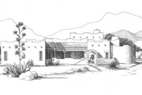 House Plan 4-139 Spanish Style Home Plans, Southwestern Homes, Southwest House Plans, Southwest House, Castle Ideas, Arizona House, Adobe House, House Sketch, Southwestern Design