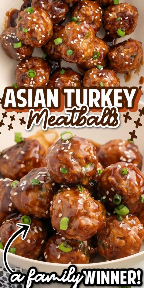 Asian Turkey Meatballs Turkey Meatball Sauce, Ground Turkey Meatball Recipes, Meatball Dinner Recipes, Asian Turkey Meatballs, Asian Turkey, Turkey Meatballs Healthy, Ground Turkey Meatballs, Meatball Dinner, Flavorful Dinner