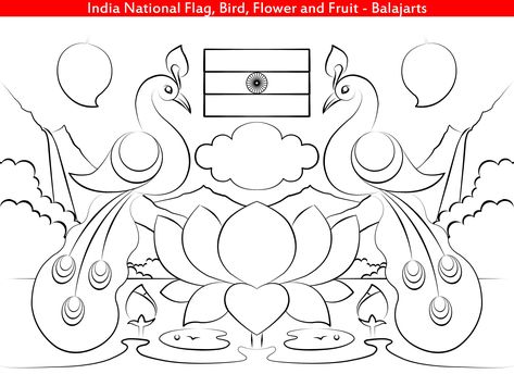 National Symbols of India National Flag Drawing, Flag Drawing Ideas, August Decorations, National Symbols Of India, Hanging Wall Art Diy, Indian National Flag, Memory Drawing, Independence Day Drawing, India For Kids