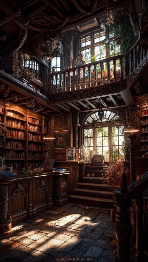 Fantasy Book Store, Fantasy Academy, Fantasy Library, Wattpad Background, Fantasy Shop, Dream Library, Fantasy Rooms, Home Library Design, Fantasy House