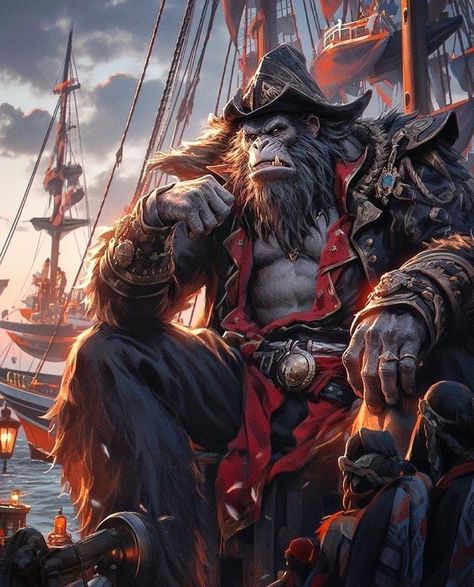 Hadozee Art, Fantasy Pirate Art, Dnd Pirate Character Design, Pirate Art, Animal Portraits Art, Monkey Art, Fantasy Races, Dungeons And Dragons Characters, Dungeons And Dragons Homebrew