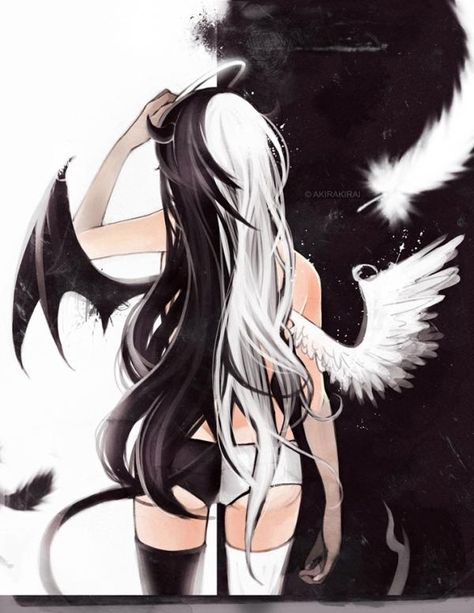 Choices - Illustrations by Alexandria Lomuntad  <3 <3 Half Demon Half Angel Girl, Half Angel Half Demon, Diablo Anime, Anime Devil, Ange Demon, Odaiba, Demon Girl, Demon Art, Angel And Devil