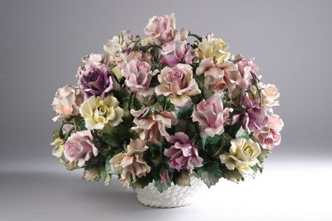 Capodimonte Floral Centerpieces | ... Kenyon, LLC Image 1 LARGE CAPODIMONTE PORCELAIN FLORAL CENTERPIECE Capodimonte Porcelain Flowers, Collectable Figurines, Cold Porcelain Tutorial, Wildflower Decor, China Flowers, Basket Centerpieces, Capodimonte Porcelain, Basket Of Flowers, Flower Centerpiece