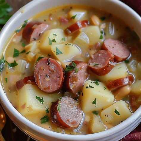 Hearty Kielbasa Soup With Potatoes, Kielbasa Potato Soup Recipes, Slow Cooker Kielbasa Potato Soup, Cozy Potato Kielbasa Soup, Kielbasa Potato Soup Crock Pot, Kielbasa Soup With Potatoes, Kielbasa Soup Recipes, Smoked Sausage Soup, Kielbasa Potato Soup