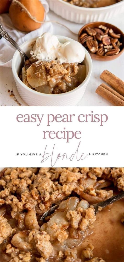 Pear Crisp With Oats, Pear Cobbler With Fresh Pears, Pear Crumble Recipe, Spiced Pears, Apple Pear Crisp, Oatmeal Crumble Topping, Pear Cobbler, Fruit Crisp Recipe, Cherry Recipes Dessert