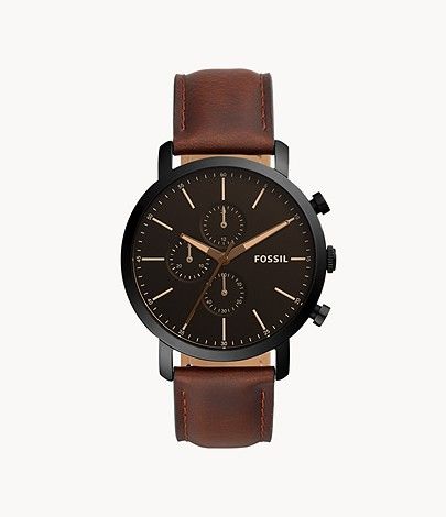 Luther Chronograph Brown Leather Watch - BQ2461 - Fossil Fossil Leather Watch, Brown Watch Men, Classy Watch, Personalized Watches, Brown Watches, Leather Anniversary, Brown Leather Watch, Watch Trends, Amber Crystal