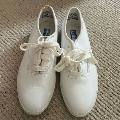 Keds Women’s Leather Sneakers-Vintage, Small Piece Of Leather Missing On Back Of Right Shoe (See Photo), Nwot Keds Shoes, Keds, Leather Sneakers, On Back, Womens Shoes Sneakers, See Photo, Shoes Sneakers, Color White, Size 7