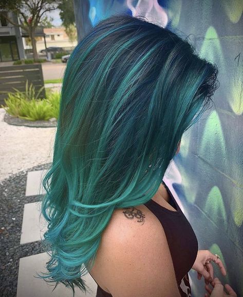 Emerald Balayage, Unique Dyed Hair, Emerald Green Hair, Emerald Hair, Modern Shades, Octopus Tattoos, Hair Color Underneath, Vivid Hair Color, Creative Hair Color