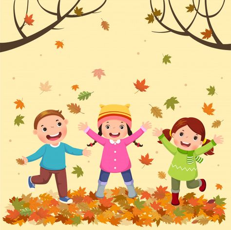 Kids playing outdoors in autumn | Premium Vector #Freepik #vector Pool Party Invitation Template, Kids Outdoor Play, Kids Doodles, Halloween Frames, Kids Vector, Happy Cartoon, New Year Greeting Cards, Book For Kids, Art Drawings For Kids