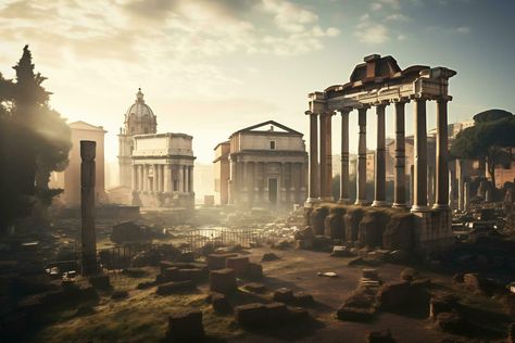 ancient Roman ruins at the Roman Forum Generative AI Roman Background, Roman Ruins, Roman Forum, The Roman Empire, Ancient Ruins, Ancient Romans, Roman Empire, Banana Bread, Royalty Free Stock Photos