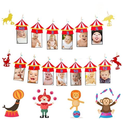 PRICES MAY VARY. 【Circus Themed】Add this unique Carnival Birthday Theme 1 year picture banner birthday decoration for an extra special memory for you and your guests. 【Party Decoration】The first year flies by and what better way than this 12 month memory photo banner to remember it.Your guest will awe over the sweet baby pictures and be amazed at how fast they have grown.  【First Birthday】Your little baby is going to be one! Celebrate this milestone by displaying every monthly milestone so far i Carnival 1st Birthday, Carnival Birthday Theme, Circus First Birthday, 12 Month Photo Banner, Circus Birthday Party Theme, 1st Birthday Banner, Picture Banner, Carnival Themed Party, Twins 1st Birthdays