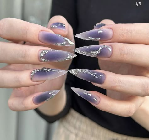 Purple Stiletto Nails, Witch Nails, Punk Nails, Fantasy Nails, Hard Nails, Diy Acrylic Nails, Goth Nails, Grunge Nails, Stiletto Nails Designs