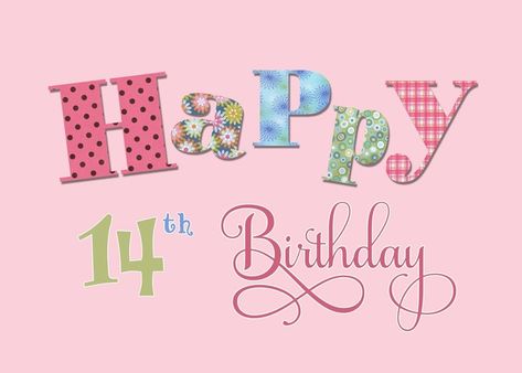 14th Happy Birthday card Happy 13th Birthday Girl, Holiday Card Sentiments, Birthday Card Template Free, Birthday Wishes Gif, Happy Birthday Ecard, Happy 15th Birthday, Happy 13th Birthday, Sister Birthday Card, Birthday Cake Topper Printable