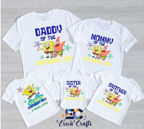 Birthday Family Shirts, Spongebob Shirt, Happy Birthday Shirt, Spongebob Birthday Party, Spongebob Party, Spongebob Birthday, Sea Birthday Party, 10th Birthday Parties, Twin Birthday