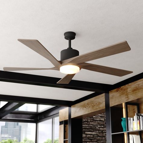 Angular elegance meets unmatched functionality in the 60-in. Wedgewood ceiling fan. Sleek black finish, solid wood dark elm wood blades, and opal white glass will elevate any contemporary living space. Adaptable to fit your lifestyle, the Wedgwood features color tunable LED lighting, a whisper-quiet, speed-adjustable DC motor, and a wet rating for versatile indoor or outdoor use. Enjoy enduring satisfaction with a lifetime limited warranty and ETL safety rating. Cascadia Wedgwood 60-Inches Black Modern Rustic Ceiling Fans, Craftsman Style Ceiling Fans, Large Ceiling Fan Vaulted Ceiling, Wood Ceiling Fans With Light, Organic Modern Ceiling Fan, Ceiling Fan With Light Living Room, Living Room Fans With Lights, Modern Ceiling Fan Living Room, Stylish Ceiling Fan With Light