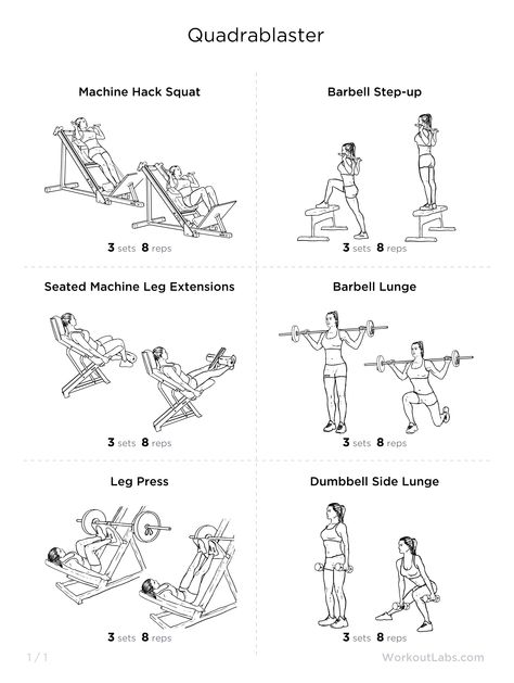 Quadrablaster:  The quad-focused leg workout Workout Splits, Quad Exercises, Weight Lifting Workouts, Leg Day Workouts, Free Workout, Printable Workouts, Everyday Workout, Circuit Workout, Recovery Workout