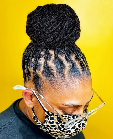 Neat Voluminous Bun for Dreads Mohawk Dreads, Voluminous Bun, Afro Dreads, Dread Bun, Small Dreads, Thick Dreads, Mohawk Updo, Dyed Dreads, Rastafarian Culture