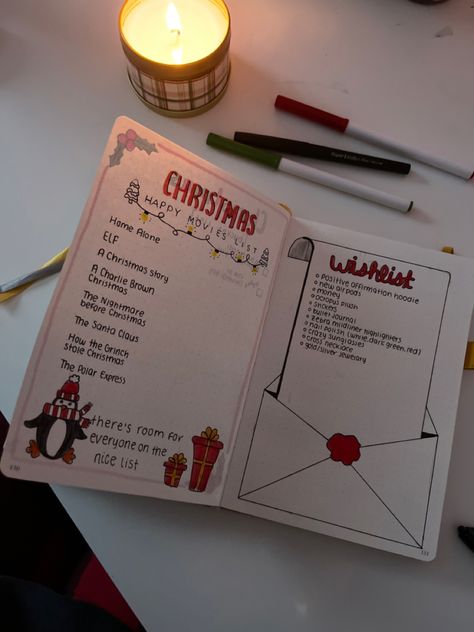 #christmas #bulletjournal #bujo #december #christmasideas #bujoideas #bujoinspiration #decemberaesthetic #christmasdecor #holidays Christmas Day Decor, Christmas List Ideas Layout, Paper Christmas List Ideas, Christmas List Ideas Design, Christmas Gift Making Ideas, Things To Get A 13 Yo For Christmas, Christmas Journal Aesthetic, Christmas Challenge Ideas, Easy Things To Draw For Christmas