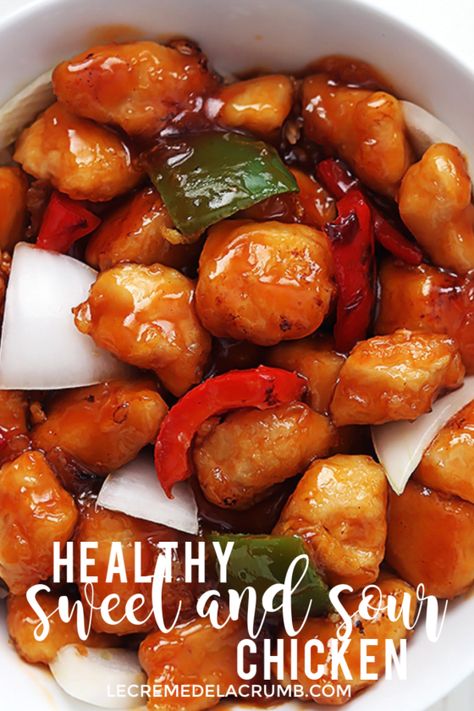 An easy and guilt-free recipe for classic Healthy Sweet and Sour Chicken with tons of flavor. | lecremedelacrumb.com #healthy #sweetandsour #betterthantakeout #chicken Healthy Sweet And Sour Chicken, Healthy Orange Chicken, Healthy Chinese Recipes, Sweet And Sour Chicken, Sweet Sour Chicken, Fast Foods, Sweet N Sour Chicken, Makanan Diet, Health Dinner