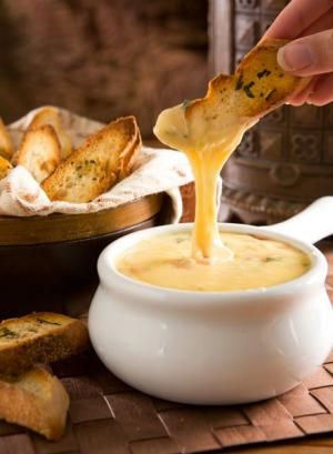 Gouda Fondue with Herbed Crostini Gouda Cheese Fondue, Sourdough Baguette, Crostini Recipe, Recipe Appetizers, Granulated Garlic, Tabasco Pepper, Beer Cheese Dip, Fondue Party, Crostini Recipes