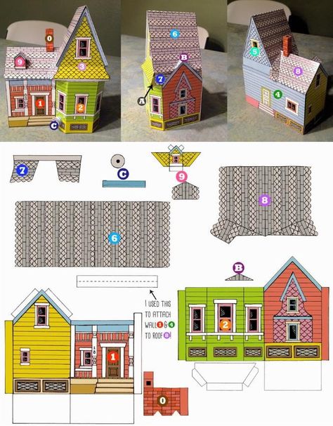 Up - Carl Fredricksen`s Flying House Paper Model - by Peach Bum Paper Models House, Flying House, Carl Fredricksen, Up Pixar, Free Paper Models, Cute Little Houses, House Template, Red Brick House, Paper House