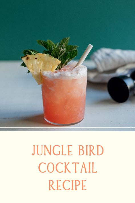 Jungle Bird Cocktail Recipe, Jungle Bird Cocktail, Tropical Cocktail Recipes, Home Bartender, Reception Cocktail, Jungle Bird, Giraffe Party, Yummy Bites, Pina Coladas