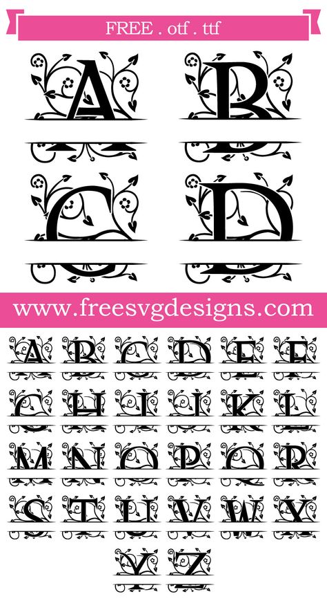 Cliff Notes: You can slice just about any font to make it a split monogram.  Some of the best include: Impact Shadow MT , Regal , Re... Lettering Stencils, Free Monogram Fonts, Christmas Fonts Free, Cricut Monogram, Cricut Svg Files Free, Floral Font, Svg Monogram, Idee Cricut, Free Monogram