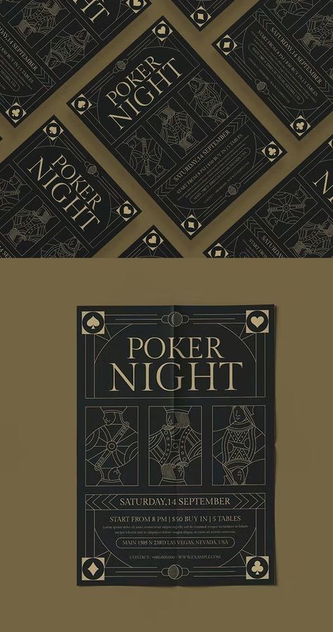 Poker Night Flyer Template AI, EPS, PSD Poker Night Invitation, Poker Graphic Design, Casino Graphic Design, Poker Night Party, Poker Wedding, Casino Poster, Luxury Graphic Design, Casino Night Invitations, Casino Design