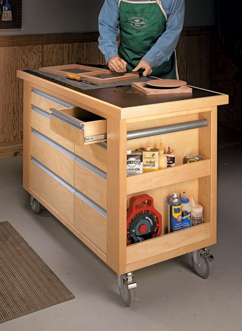 Work Cart, Tool Carts, Woodsmith Plans, Mobile Workbench, Woodworking Storage, Woodworking Bench Plans, Tool Cart, Shop Cabinets, Garage Work Bench