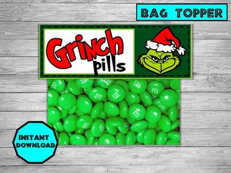 Grinch Kisses Tag, Grinch Kisses, Grinch Poop, Grinch Pills, Grinch Printable, Candy Bag Toppers, Christmas Candy Bag, Treat Toppers, Green Candy