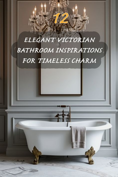 I absolutely love the timeless charm of Victorian bathrooms! From the stunning chandeliers to the classic freestanding tub, every detail adds to the elegance. Join me in exploring 12 beautiful inspirations that will transform your bathroom into a luxurious retreat. Classic French Bathroom, Slipper Tub Bathroom Ideas, Bathrooms With Chandeliers, 1910s Bathroom, English Bathroom Ideas, Victorian Bathroom Vintage, Stand Alone Bath Tub, French Style Bathroom, Tub Bathroom Ideas