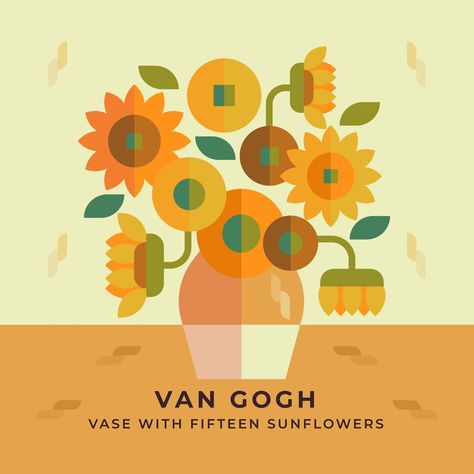 Sunflower Vector Art, Sunflower Animation, Sunflower Illustration Art, Flat Art Illustration, Sunflower Graphic Design, Sunflowers Illustration, Vase With Fifteen Sunflowers, Geometric Sunflower, Sunflowers Van Gogh