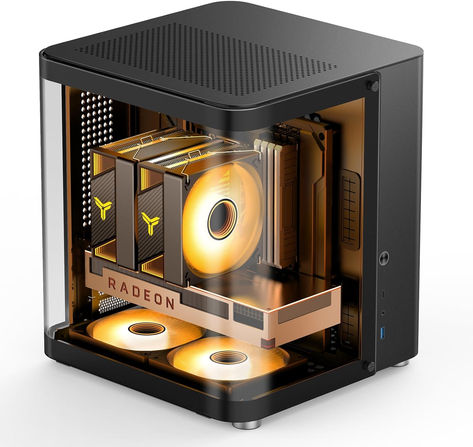 -JONSBO TK-1 BLACK Separated Cabinet Case, MICRO-ATX /MATX/Mini-ITX Desktop Case- compact size,2.5 surface curved glass perspective, suitable for desktop multi-angle arbitrary placement of display surface -Double curved glass+Aluminum alloy shell -Vertical air duct - Top plate 120mm * 2 (support 240 AIO), Bottom 120mm * 2 (fan position) -Air-cooling support: 165mm(Max. Height ) Micro Atx Build, Mini Itx Case, Small Pc Case, White Pc Setup, Custom Computer Case, Itx Case, Itx Pc, Pc Tower, Tech Room