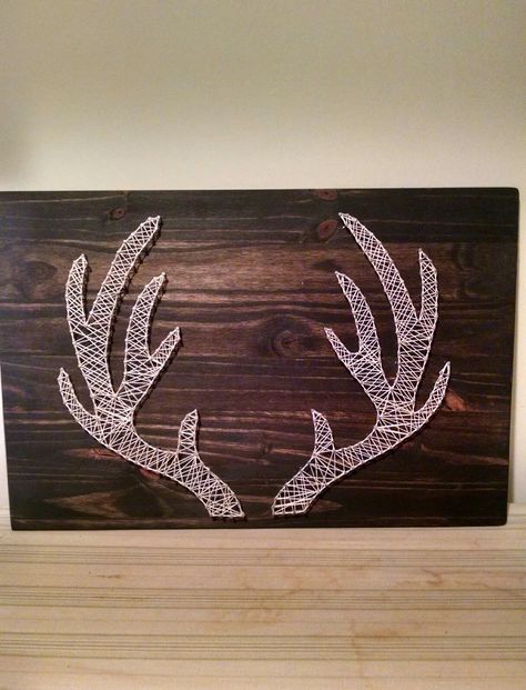 Antler string art for the deer hunter. Diy Gifts For Hunters Men, Antler String Art, Diy Gifts For Hunters, Hunting Gifts For Boyfriend, Christmas Gift Hunt, Hunting Christmas Ornaments, Deer String Art, Hunting Crafts, String Art Tutorials