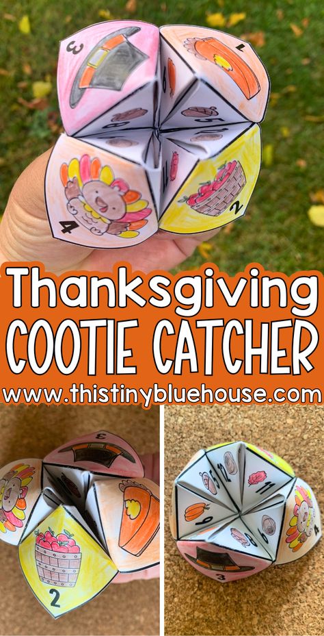 This cute Thanksgiving cootie catcher is one of our most popular free printable Thanksgiving activities for kids.

 All you need to do is print our Thanksgiving joke teller, color and fold it! This neat Thanksgiving fortune teller is a great screen free activity for kids during the holiday season.

Head on over to our site to snag your free printable Thanksgiving cootie catcher for kids! This fun game is so much fun for children of all ages. Thanksgiving Cootie Catcher Printable, How To Make A Cootie Catcher, Girl Scout Thanksgiving Craft, Thanksgiving Break Activities For Kids, Friendsgiving Activities For Kids, Classroom Thanksgiving Party Ideas, Thanksgiving Free Printables For Kids, Thanksgiving Cootie Catcher, Thanksgiving Printables Free