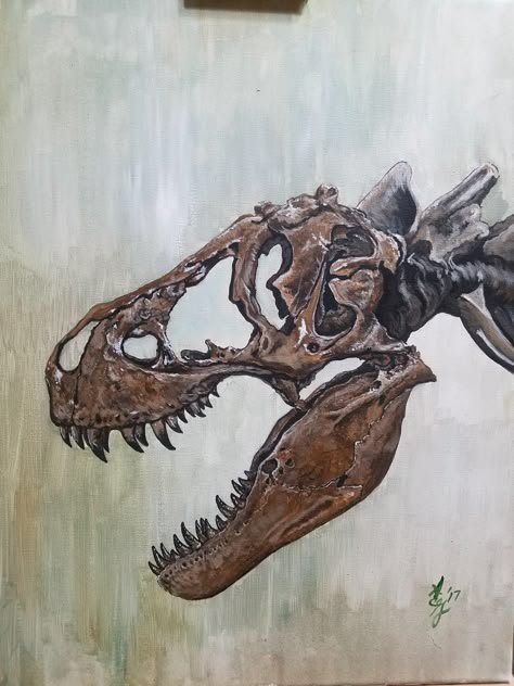 [Dino Art] Tyrannosaurus Skull 16x20 acrylic on canvas Dinosaur Oil Painting, Trex Skull, Dino Skull, Geology Art, Jurassic Park T Rex, T Rex Skull, Dinosaur Painting, Dinosaur Skull, Dino Art