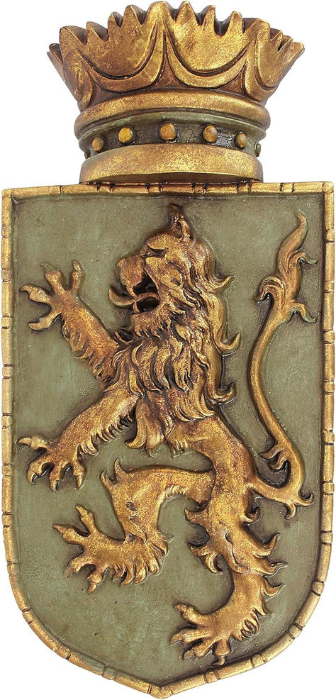 Design Toscano Rampant Lion Crest Shield Medieval Decor Wall Sculpture, Single, 7.00" x 14.50" Shield Medieval, Lion Shield, Crest Shield, Shield Wall, Lion Crest, Medieval Decor, Medieval World, Carved Furniture, Castle Wall