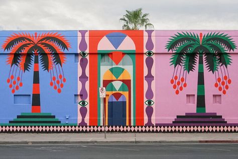 Landscape 1, Las Vegas — Agostino iacurci Exterior Murals, Interior Murals, Garden Mural, Instagram Landscape, Colorful Murals, Desert Art, Murals Street Art, October 8, Palace Hotel