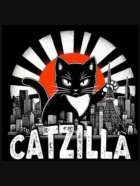 " Catzilla vintage Essential" Essential T-Shirt for Sale by ShopSmart213 | Redbubble Catzilla Art, Fun Tshirt Designs, Cat Logo Design Ideas, Vintage Logo Ideas, Sailor Moon Background, Cat Logo Design, Logos Vintage, Vintage Logos, Japanese Tshirt