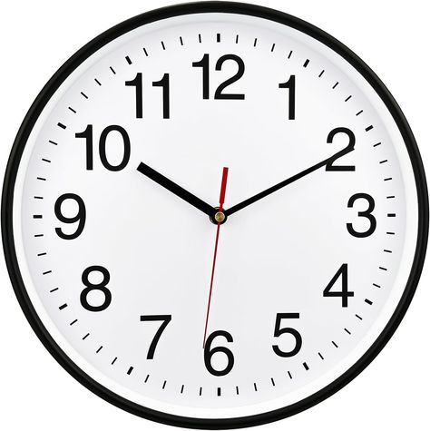 Plumeet Wall Clock, 12" Non Ticking Silent Quartz Black Wall Clocks, Battery Operated, Decorative Home Office School Clock (White) Black Wall Clocks, Extra Large Wall Clock, Wall Clock Simple, Traditional Numbers, Black Numbers, Black Wall Clock, Large Wall Clock, Black Wall, Design Wall