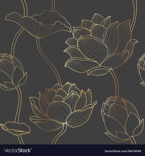 Golden Pattern Design, Lotus Flower Pattern Design, Lotus Flower Mural, Gold Print Design, Lotus Print Pattern, Luxury Pattern Design Inspiration, Lotus Pattern Design, Lotus Flower Art Design, Lotus Flower Drawing Design