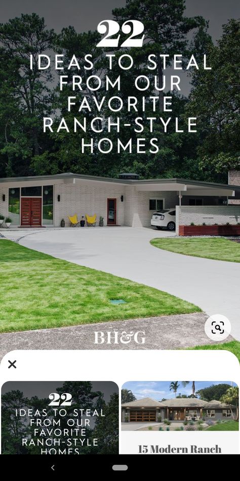 1960s Ranch House Exterior, Ranch Landscaping Ideas, Ranch House Landscaping, Garden Walkway Ideas, Mid Century Modern House Exterior, Brick Ranch Houses, Ranch House Remodel, Mid Century Modern Exterior, Ranch House Designs